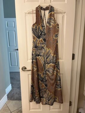 Nic+Zoe Dotty Palms Satin Maxi Dress XS